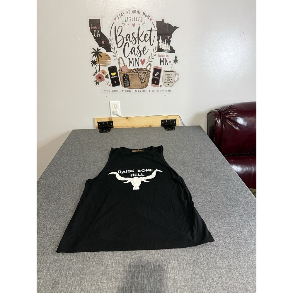 License To Boot Women's Raise Some Hell Black Cut Off Tank Top Sz M/L Country